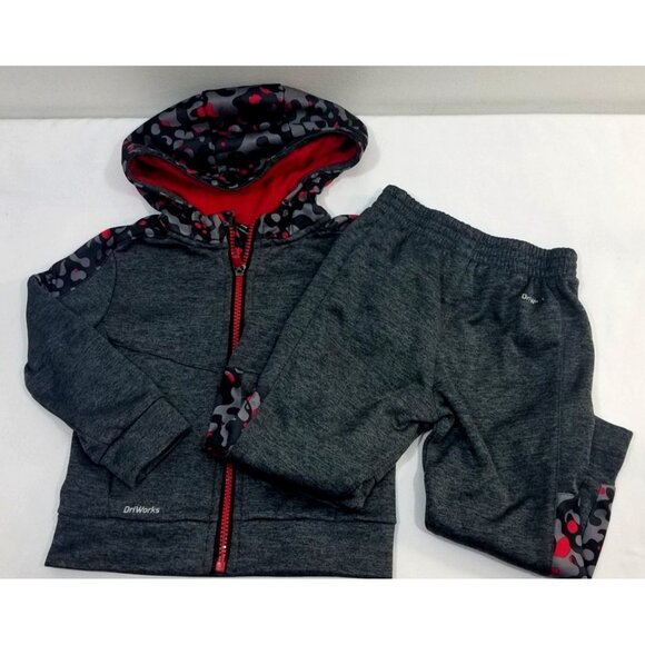 Athletic Works Toddler Tracksuit Gray Red Camo 24 mos DigiCamo Pants Jacket Hood - Picture 1 of 15